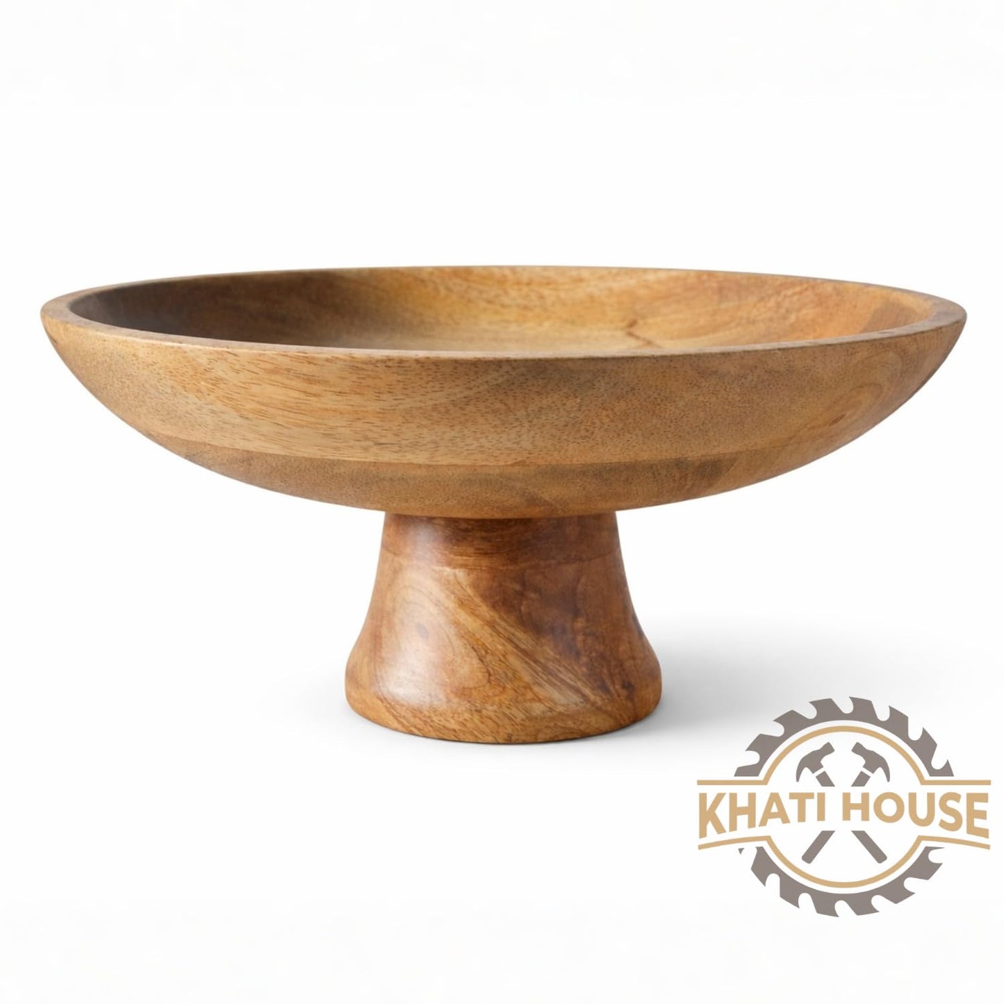Wood Fruit Bowl 12-inch | Decorative Pedestal Bowl for Table Décor, Kitchen Counter, Farmhouse Centerpiece