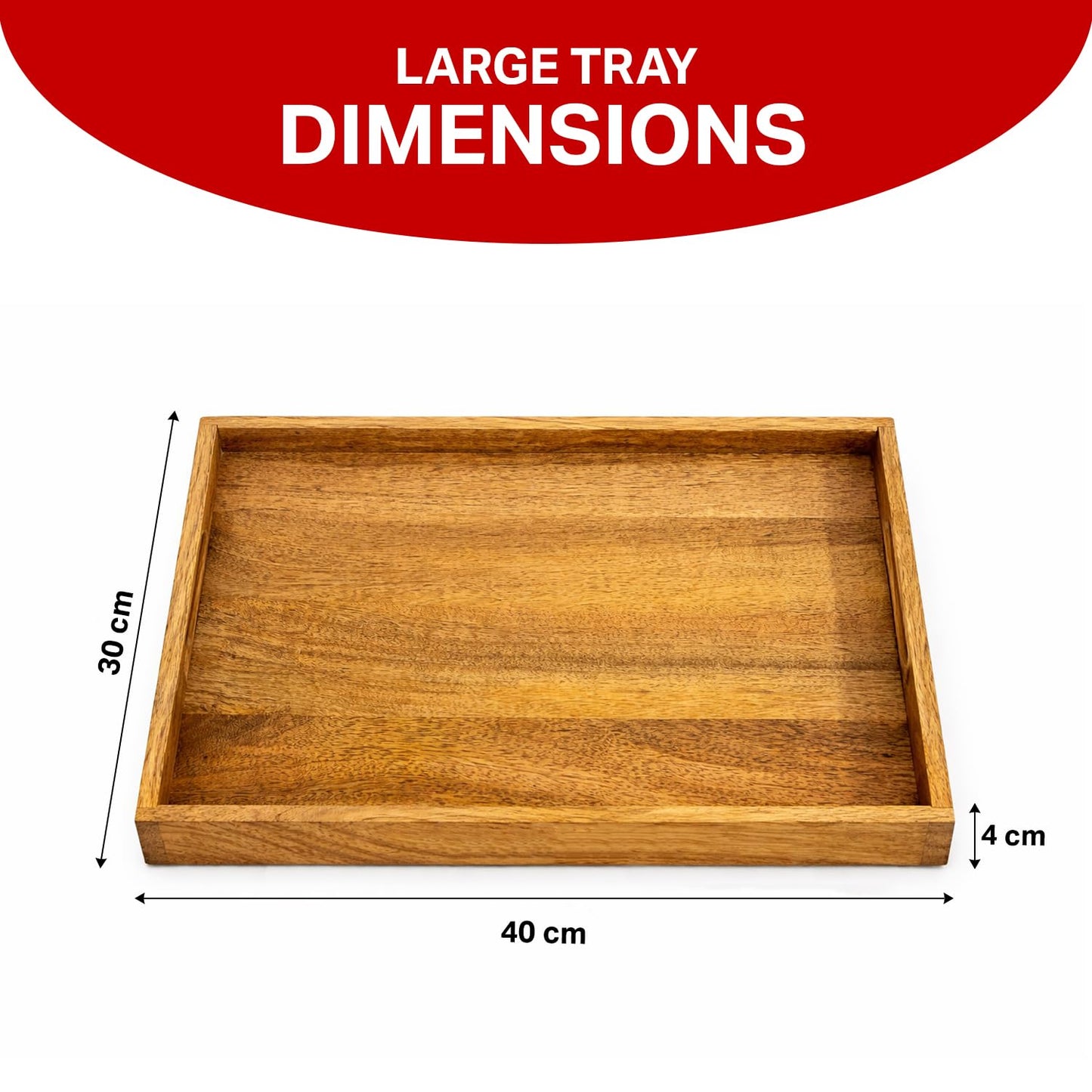 Wooden Serving Tray Set of 2 (Large & Small) – with Handles – Breakfast, Coffee Table, Kitchen & Ottoman Serving Platter