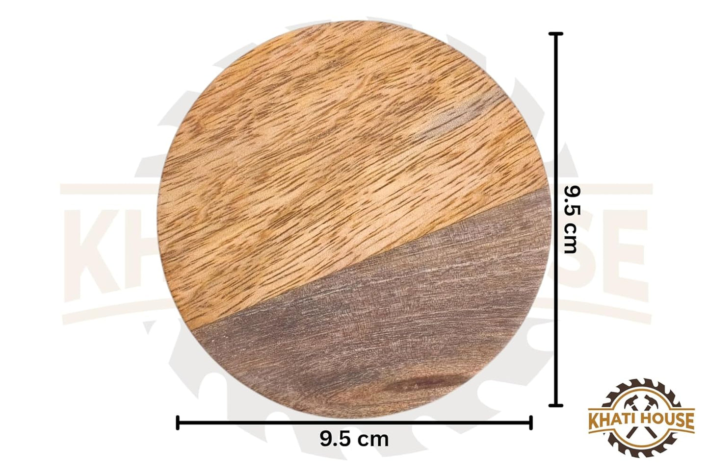 Wooden Tea Coasters Set of 4, Round, 9.5 cm, 5 mm Thick, with Anti-Slip Pads, for Cups, Glasses & Mugs, Table Protection