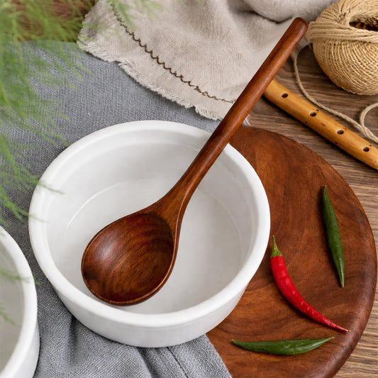 Wood Cooking Spoon Set of 2 – Acacia Wooden Spoon & Slotted Spoon for Cooking 29 x 6.5 cm Long Handle | Non-Toxic, Heat Resistant, Eco-Friendly Kitchen Utensils