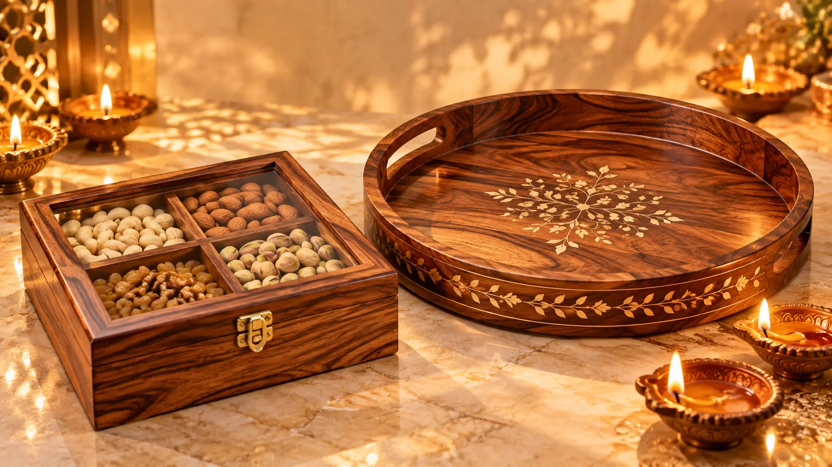 Corporate Diwali wooden gift hampers