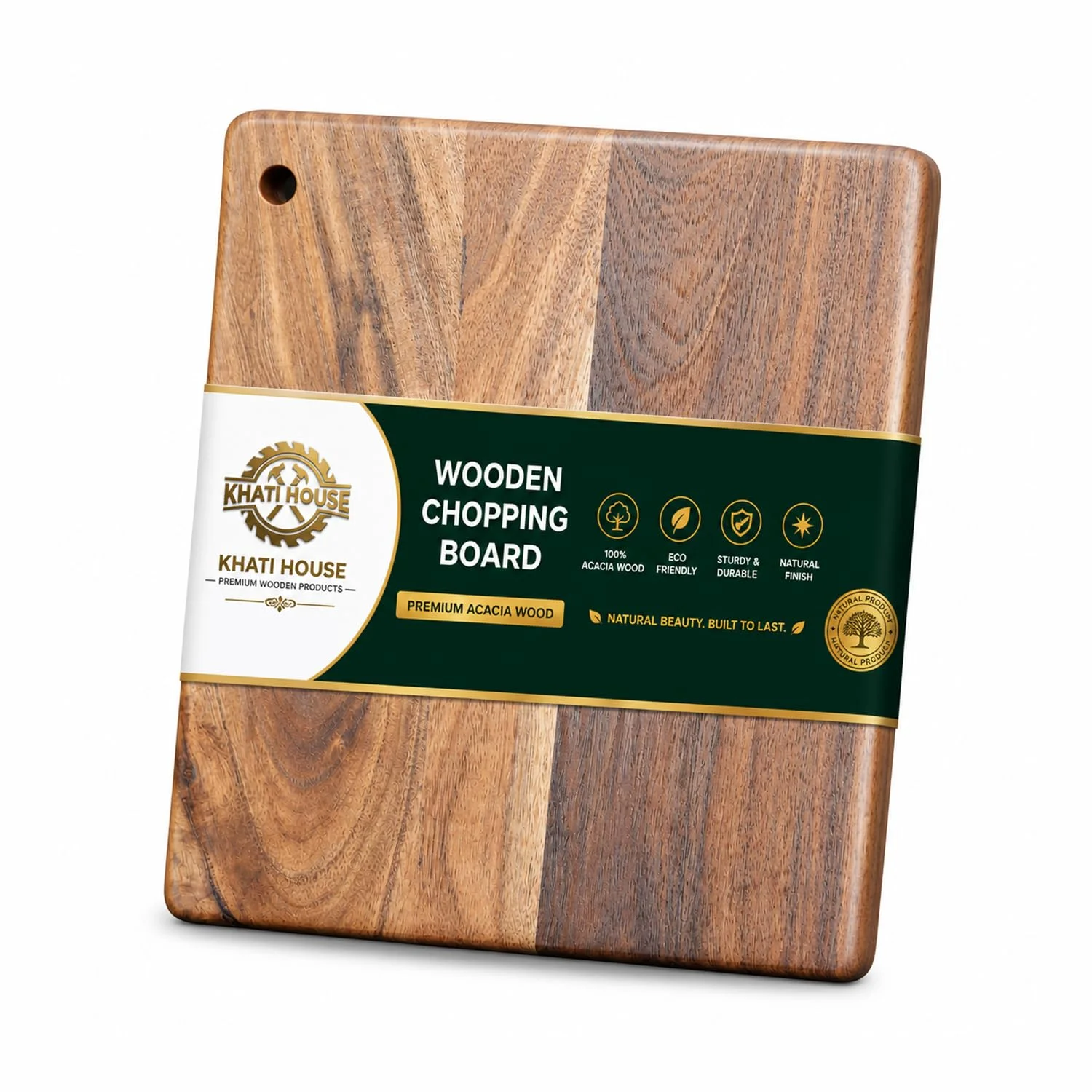 Wooden Chopping Board for Kitchen (28 x 28 x 1.5 cm) – Heavy Duty Non-Slip Cutting Board | Antibacterial Wooden Board for Vegetables, Fruits, Meat & Cheese | Durable Kitchen Prep & Serving Board
