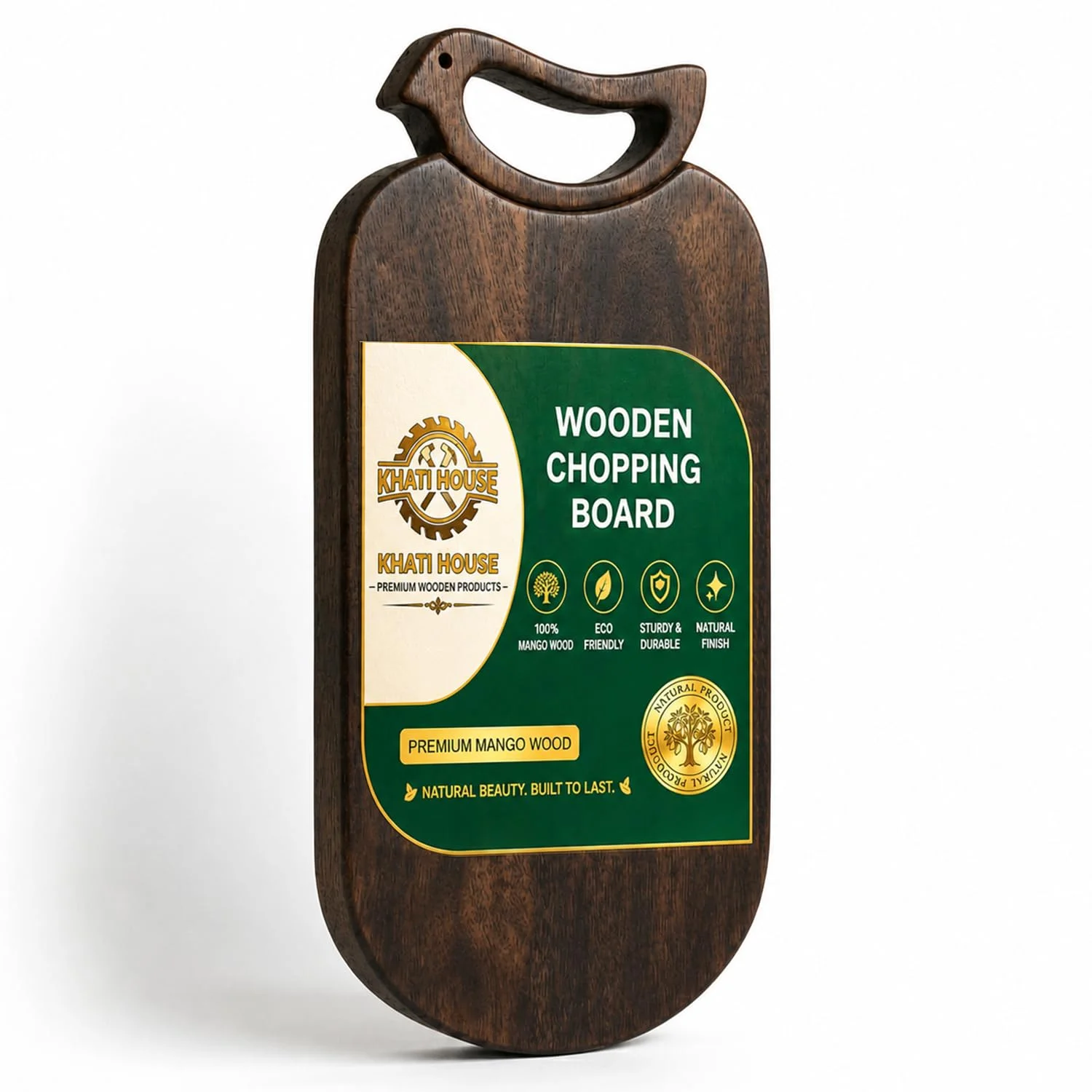 Mango Wood Chopping Board with Handle (42 x 19.5 x 1.5 cm) – Heavy Duty Wooden Cutting Board for Kitchen | Food-Safe Multipurpose Serving, Chopping & Cheese Board