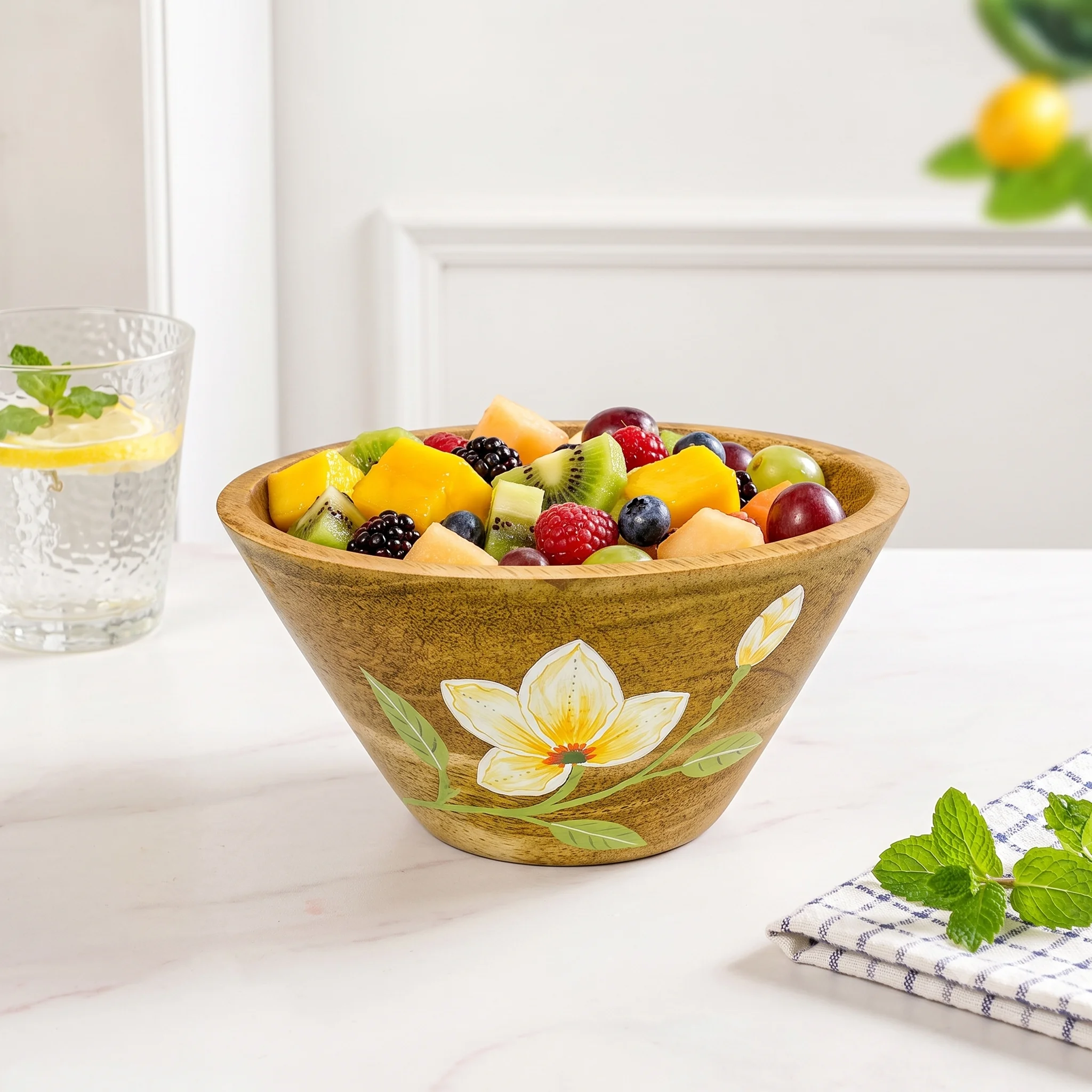 KHATI HOUSE Homecraft Mango Wooden Salad Bowl | Serving Bowl | Mixing Bowl for Kitchen | Chef Decorative Bowl for Soup Serve-Ware & Snacks | 15.2 cm Diameter, 7.6 cm Height | Natural