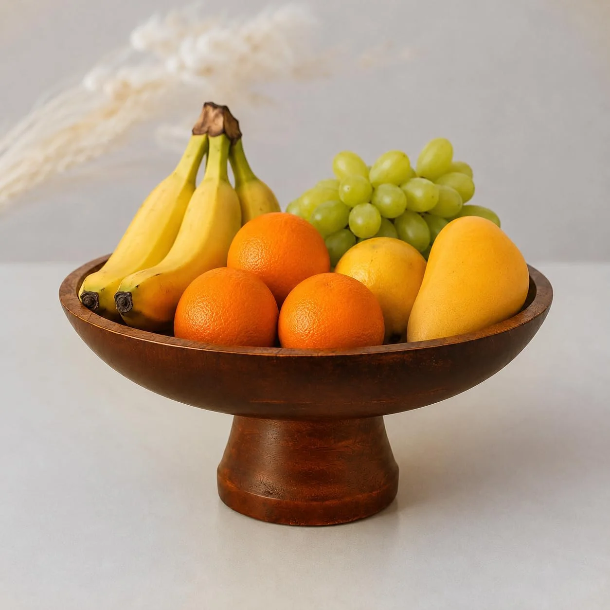 Handcrafted Mango Wood Fruit Bowl Stand – 12 x 5.5 Inch Black Pedestal Serving Bowl for Fruits, Snacks & Kitchen Counter Décor