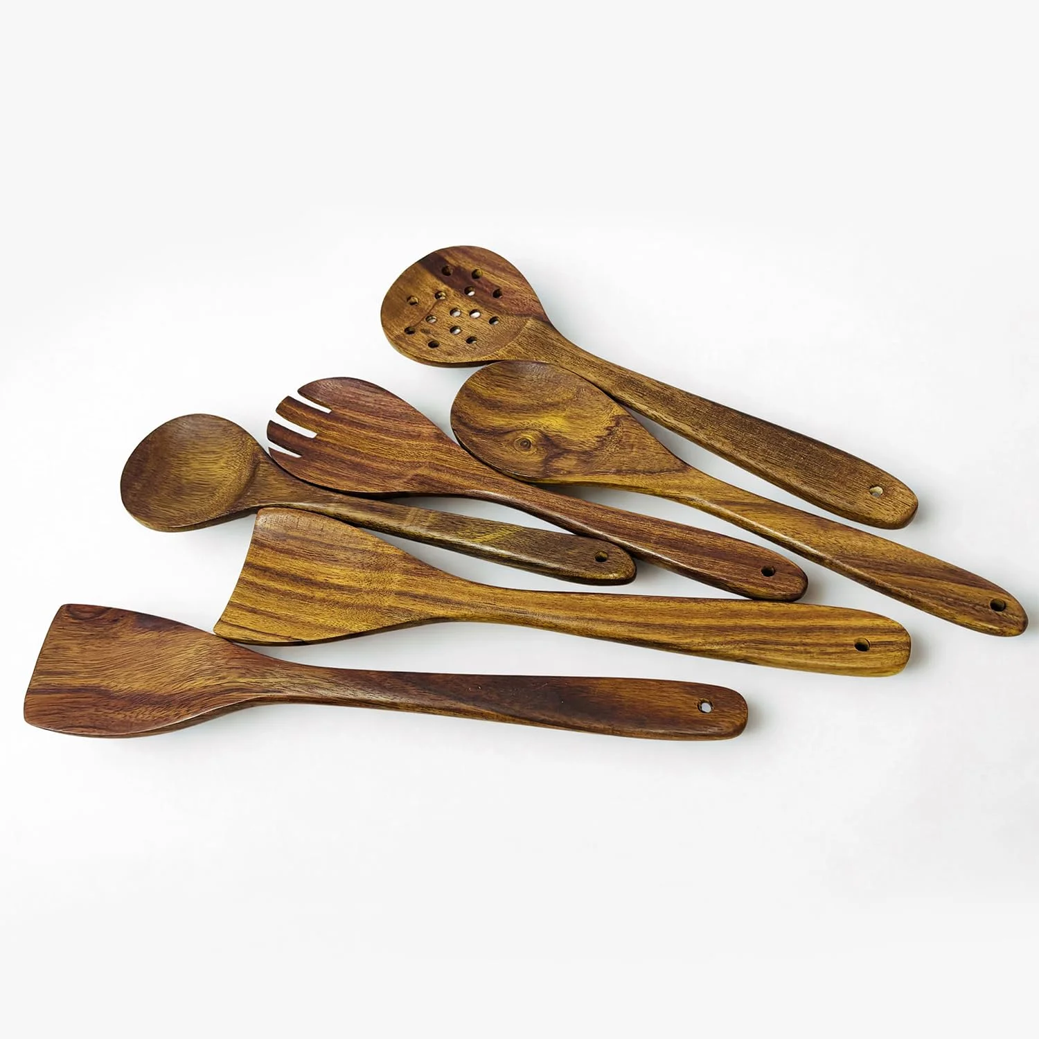 Wooden Serving and Cooking Spoons Wood Brown Spoons Kitchen Utensil (Set of-6)