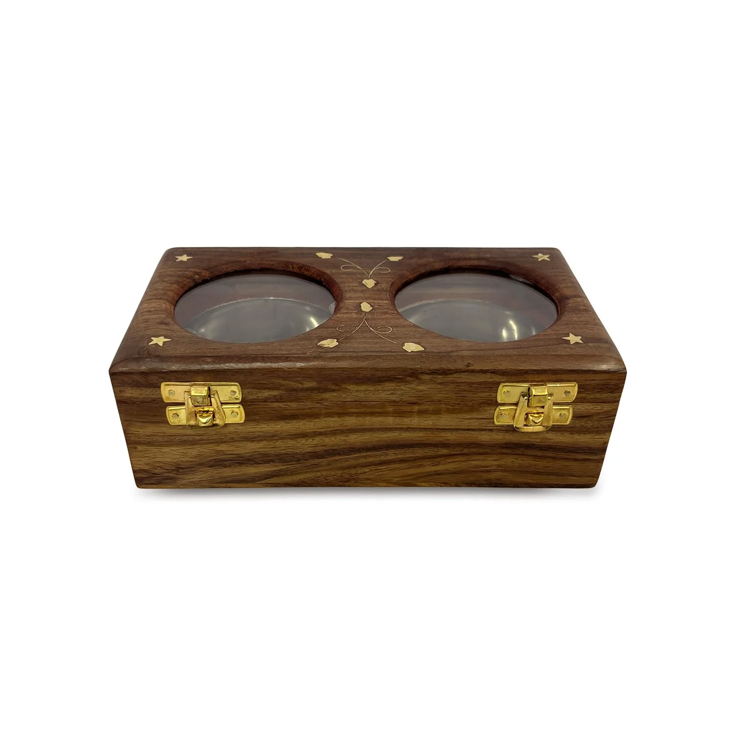 Sheesham Wood Dry Fruit Box with Transparent Lid | 2 Compartment Storage Box