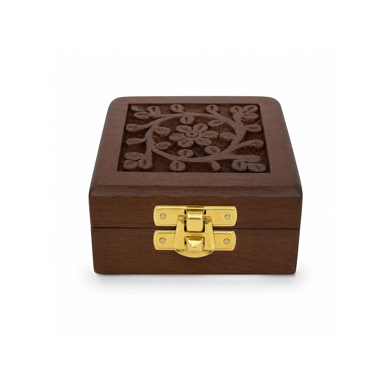 Premium Handicraft Wooden Mini Storage Box – Small Jewellery Organizer for Earrings, Rings & Nose Pins | Handmade Brown Wooden Gift Box | 7 x 7 x 3.5 cm