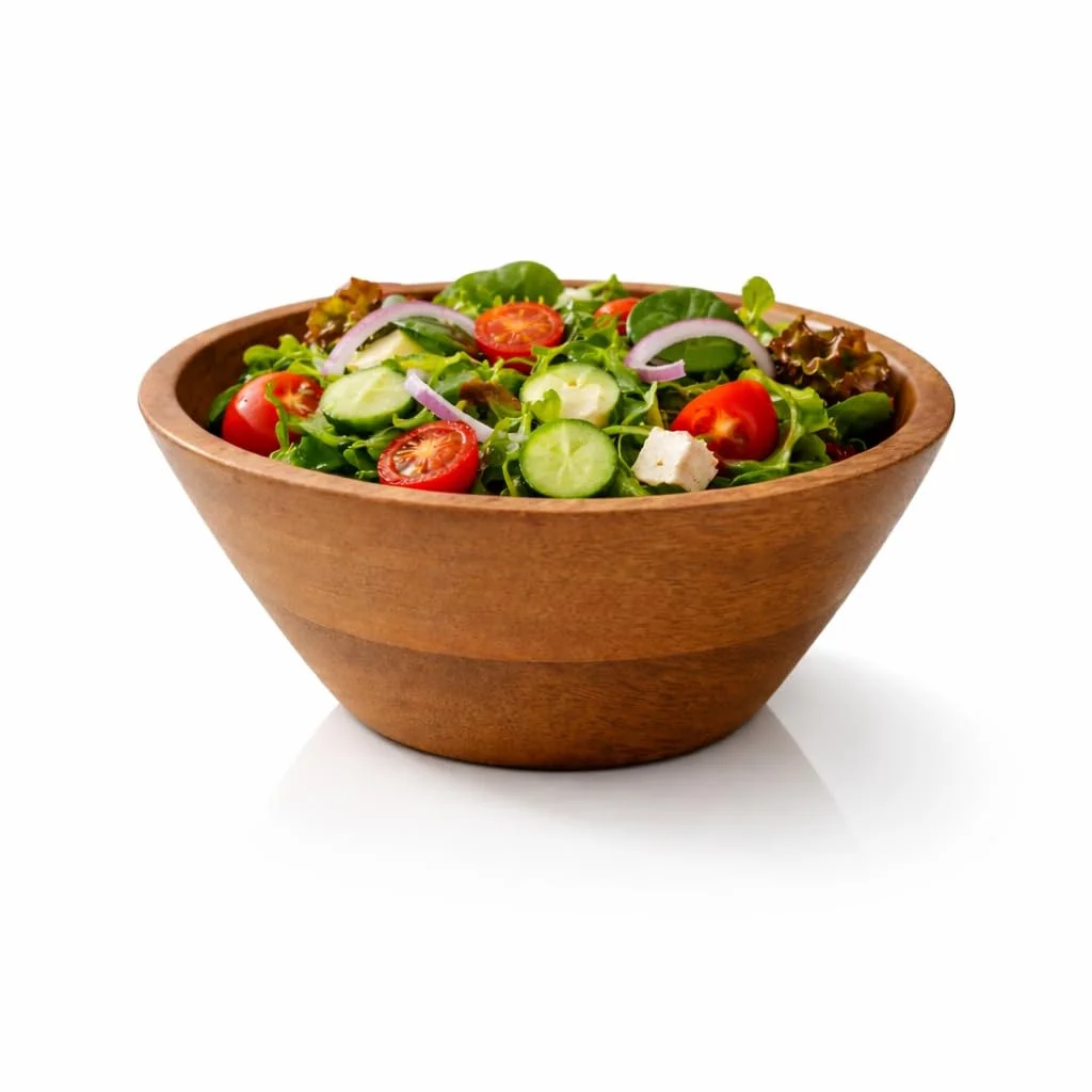 Wooden Salad & Serving Bowl – Natural Wooden Bowl for Dough Mixing, Salad, Fruits, Snacks, Cereal & Soup | Multipurpose Kitchen Bowl for Home, Café & Restaurant Use | 15.2 cm Diameter
