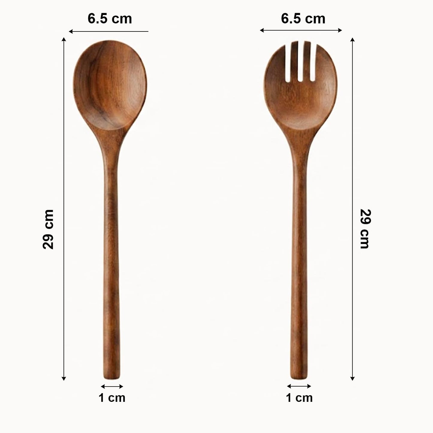 Wood Cooking Spoon Set of 2 – Acacia Wooden Spoon & Slotted Spoon for Cooking 29 x 6.5 cm Long Handle | Non-Toxic, Heat Resistant, Eco-Friendly Kitchen Utensils