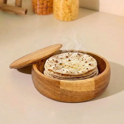 Premium Mango Wood Roti Box with Lid | Wooden Chapati Storage Box | Handmade Roti Container for Kitchen