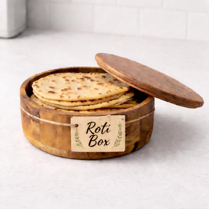 Handcrafted Premium Finish Roti Casserole for Kitchen | Mango Wood Hotcase for roti | Chapati Box | Round Hot Pot, Roti Dabba with Lid