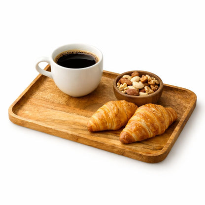 Wooden Serving Tray for Kitchen & Dining | 24.5 x 16 Cm | Multipurpose Food Serving Platter with Anti-Skid Pads