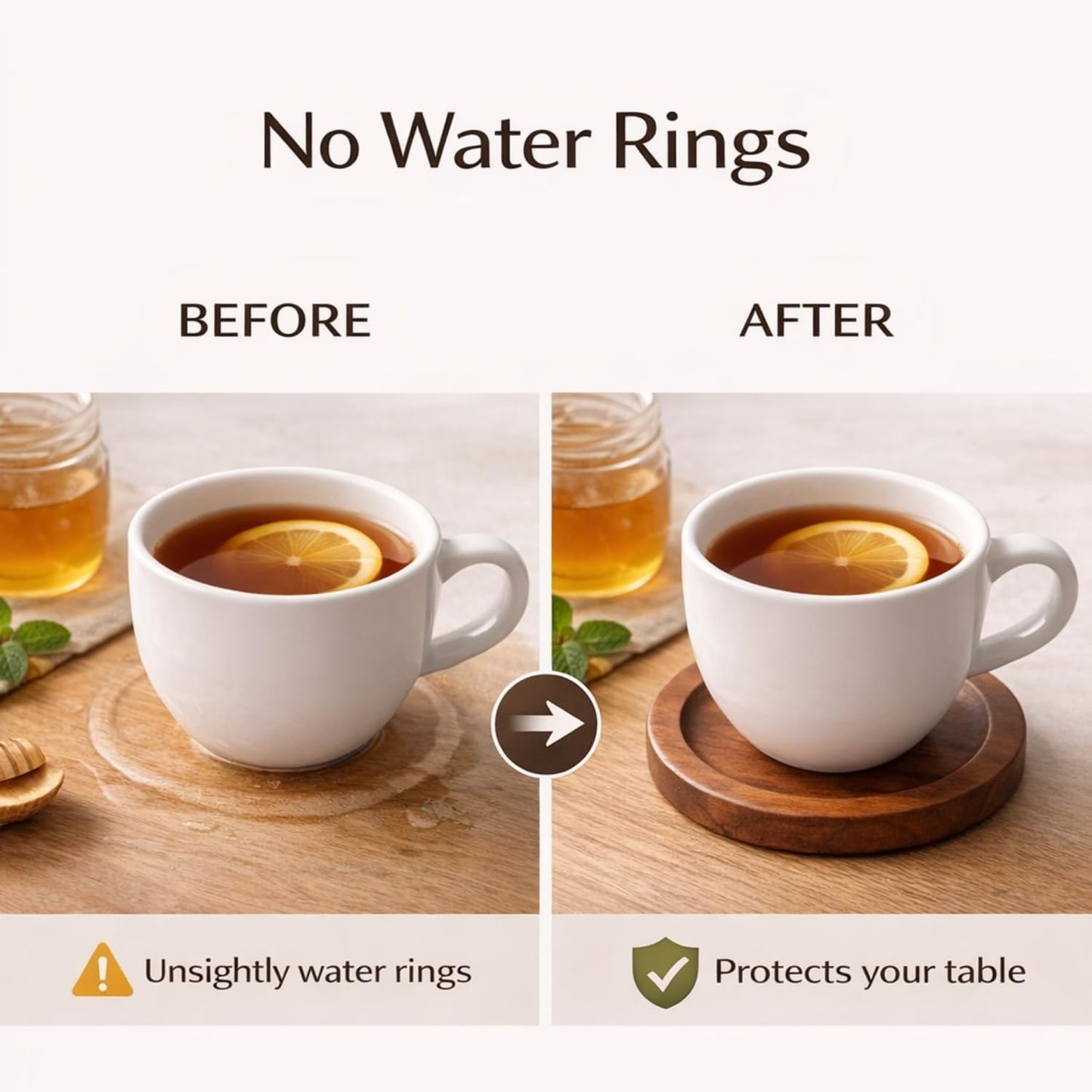 Tea Coasters Set of 4 | Wooden Tea Coasters Set for Glass Cup, Tabletop Protection for Coffee, Tea, Dining & Home Décor