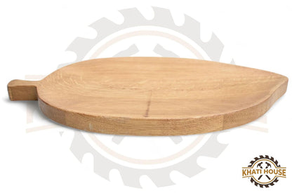 Leaf Shape Wooden Serving Tray with Handle | Food Safe Rustic Serving Board for Bread, Snacks, Kitchen Home Café Use (26.7 × 15.2 × 2 cm)