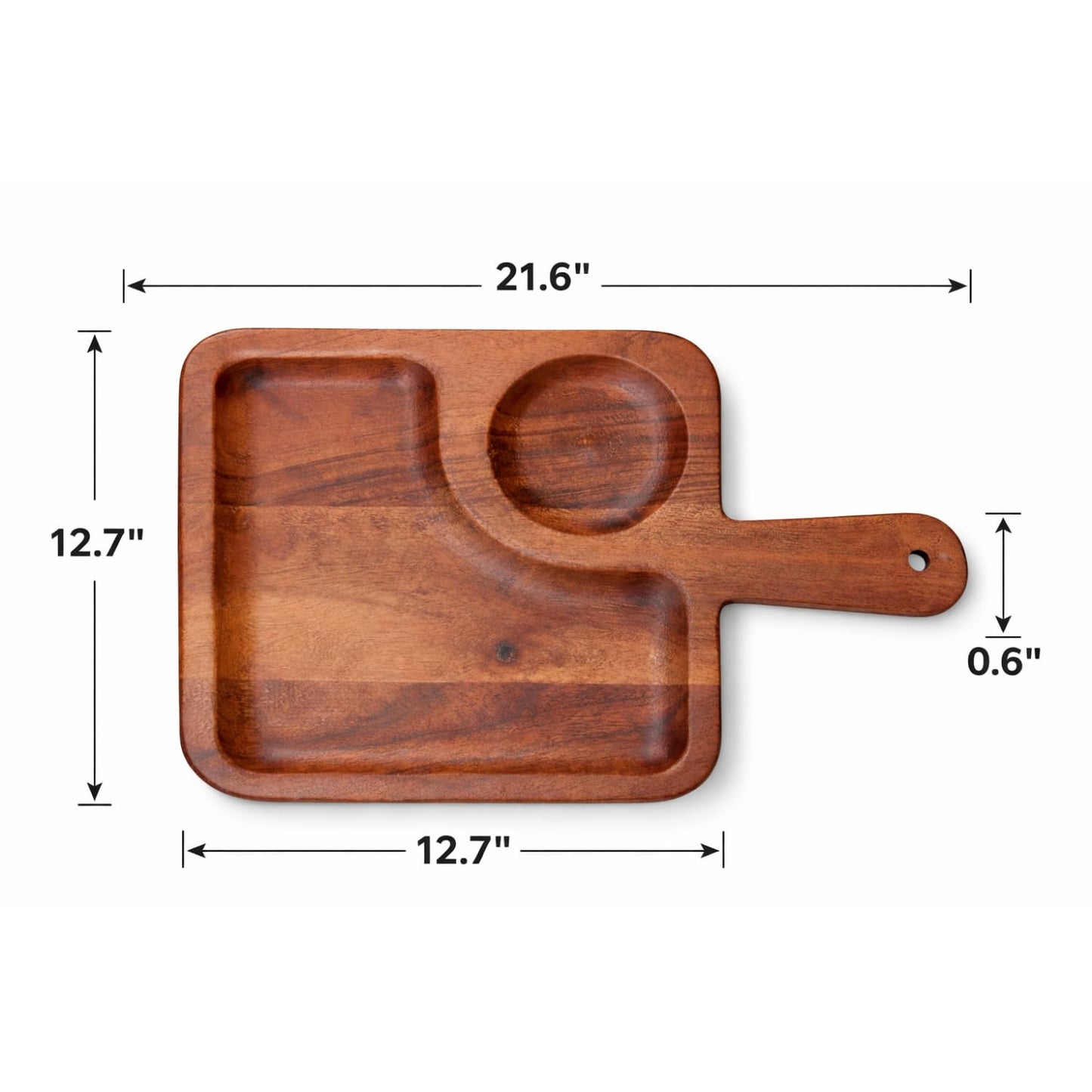 Acacia Wood Serving Tray with Handles, Wooden Tray, Snack Tray, Breakfast Tray, Great for, Breakfast, Coffee Tables, Homes, Restaurant