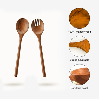 Wood Cooking Spoon Set of 2 – Acacia Wooden Spoon & Slotted Spoon for Cooking 29 x 6.5 cm Long Handle | Non-Toxic, Heat Resistant, Eco-Friendly Kitchen Utensils