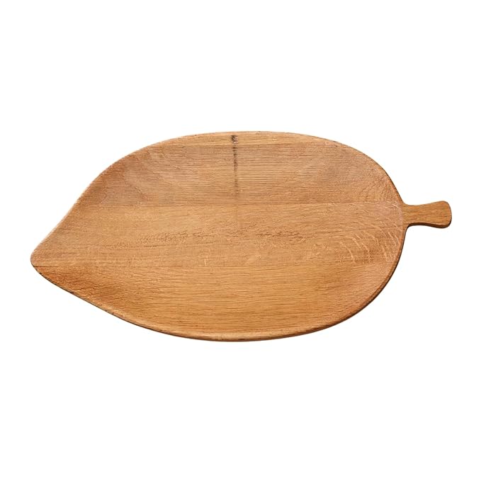 Leaf Shape Wooden Serving Tray with Handle | Food Safe Rustic Serving Board for Bread, Snacks, Kitchen Home Café Use (26.7 × 15.2 × 2 cm)