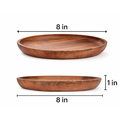 Decorative Round Wood Tray, Wood Serving Tray for Kitchen, Dining Room, Coffee Table & Home Decor