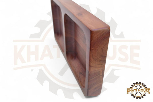 Wooden Dry Fruit Tray | Acacia Wood 2 Section Snack Serving Tray | Nuts, Namkeen, Dips & Appetizer Platter | Small Wooden Serving Plate 22.86 x 12.7 cm