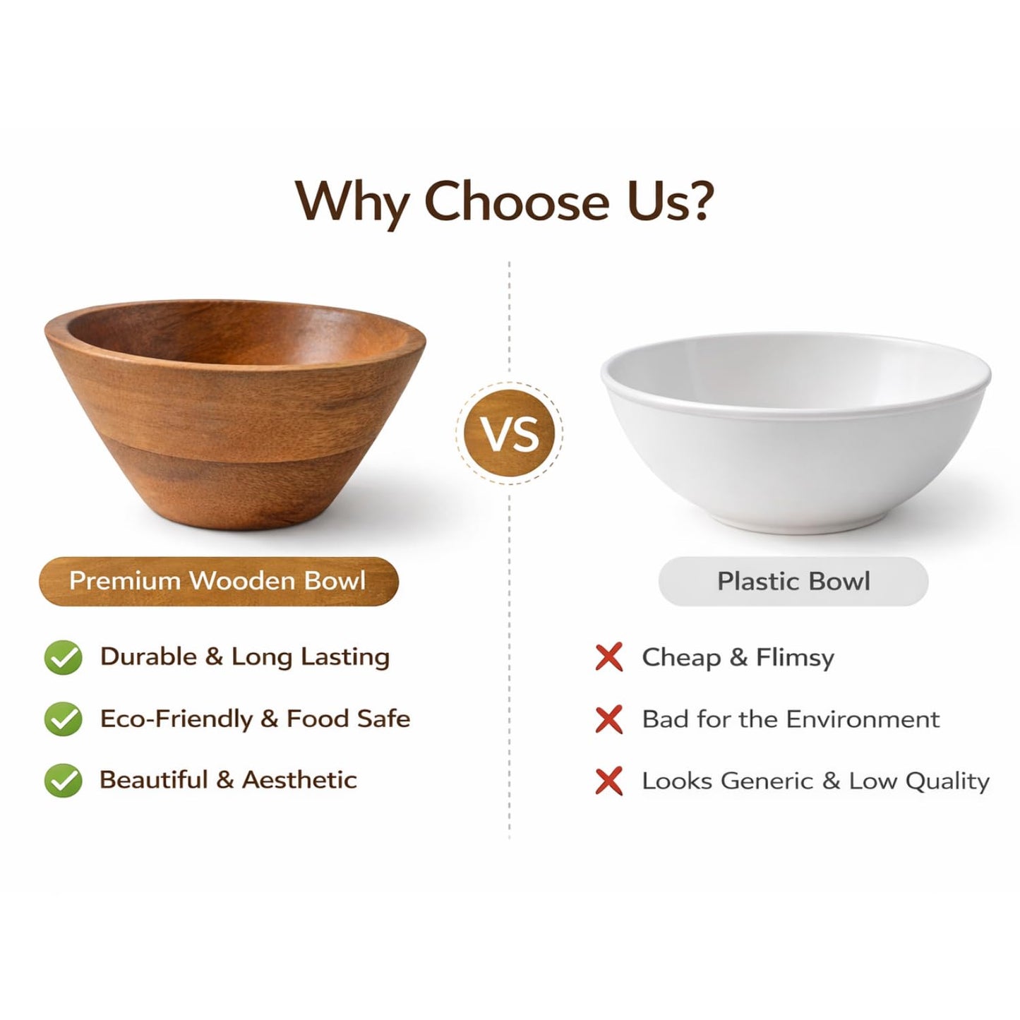 Wooden Bowl | Salad Bowl | Wood Salad Bowl | Wooden Mixing Bowl | Wooden Decorative Bowl | for Snacks, Fruits, Cereal & Soup (15.2 cm Diameter, 7.6 cm Height)