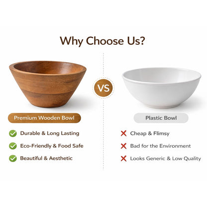 Wooden Bowl | Salad Bowl | Wood Salad Bowl | Wooden Mixing Bowl | Wooden Decorative Bowl | for Snacks, Fruits, Cereal & Soup (15.2 cm Diameter, 7.6 cm Height)