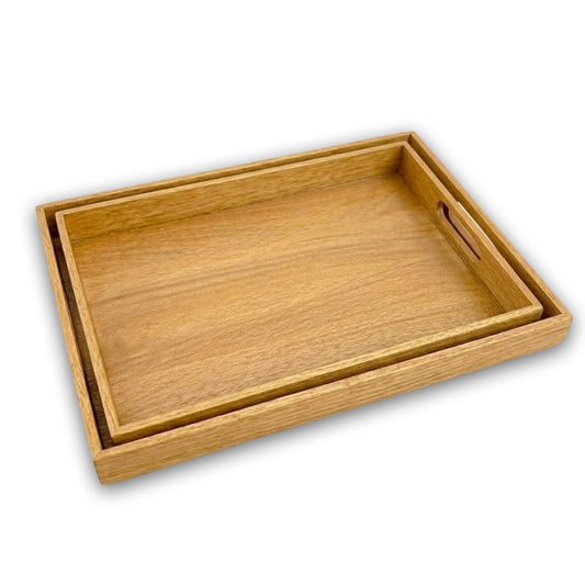 Wooden Serving Tray Set of 2 (Large & Small) – with Handles – Breakfast, Coffee Table, Kitchen & Ottoman Serving Platter