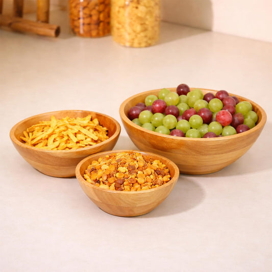 Wooden Bowl Set of 3 – Large Salad Bowl, Medium & Small Serving Bowls | Eco-Friendly Kitchen Serving Bowls for Dining & Home