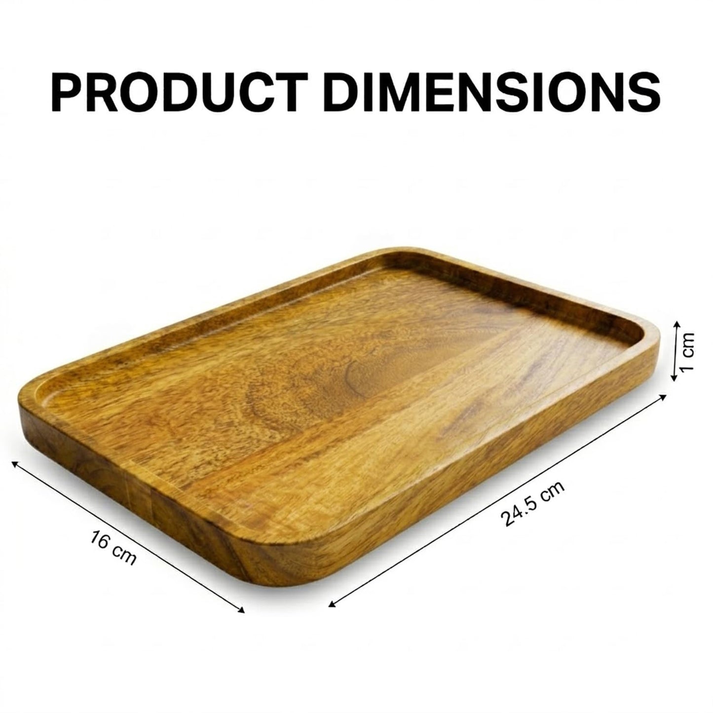 Wooden Serving Tray for Kitchen & Dining | 24.5 x 16 Cm | Multipurpose Food Serving Platter with Anti-Skid Pads