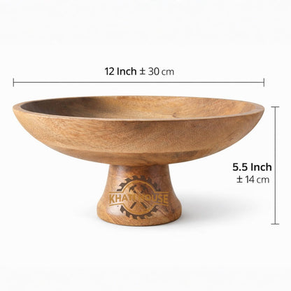 Wood Fruit Bowl 12-inch | Decorative Pedestal Bowl for Table Décor, Kitchen Counter, Farmhouse Centerpiece