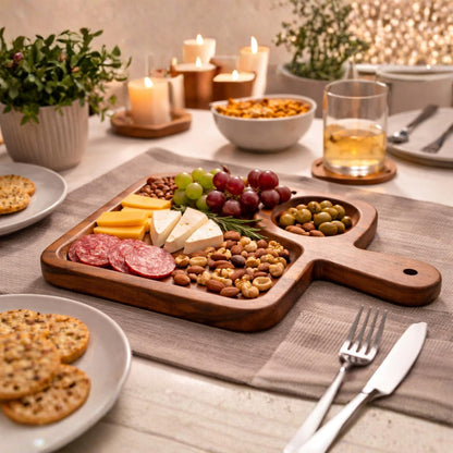 Acacia Wood Serving Tray with Handles, Wooden Tray, Snack Tray, Breakfast Tray, Great for, Breakfast, Coffee Tables, Homes, Restaurant