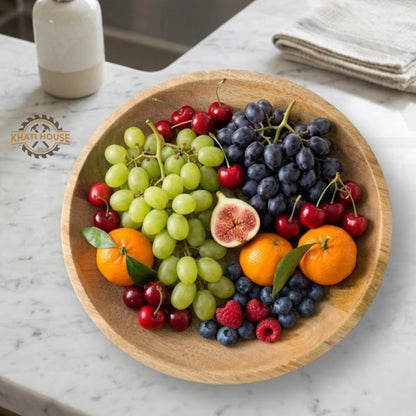 Wood Fruit Bowl 12-inch | Decorative Pedestal Bowl for Table Décor, Kitchen Counter, Farmhouse Centerpiece