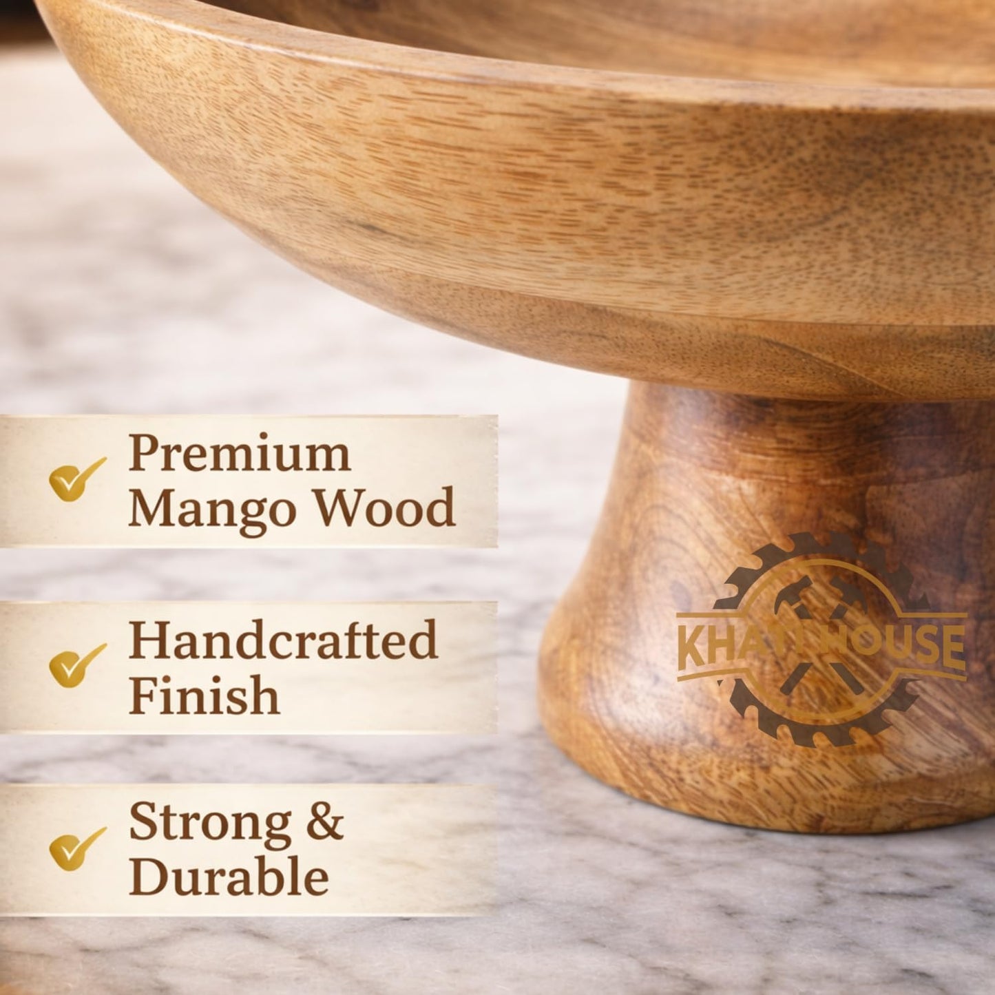 Wood Fruit Bowl 12-inch | Decorative Pedestal Bowl for Table Décor, Kitchen Counter, Farmhouse Centerpiece