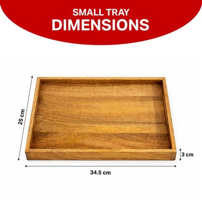 Wooden Serving Tray Set of 2 (Large & Small) – with Handles – Breakfast, Coffee Table, Kitchen & Ottoman Serving Platter