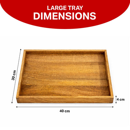 Wooden Serving Tray Set of 2 (Large & Small) – with Handles – Breakfast, Coffee Table, Kitchen & Ottoman Serving Platter