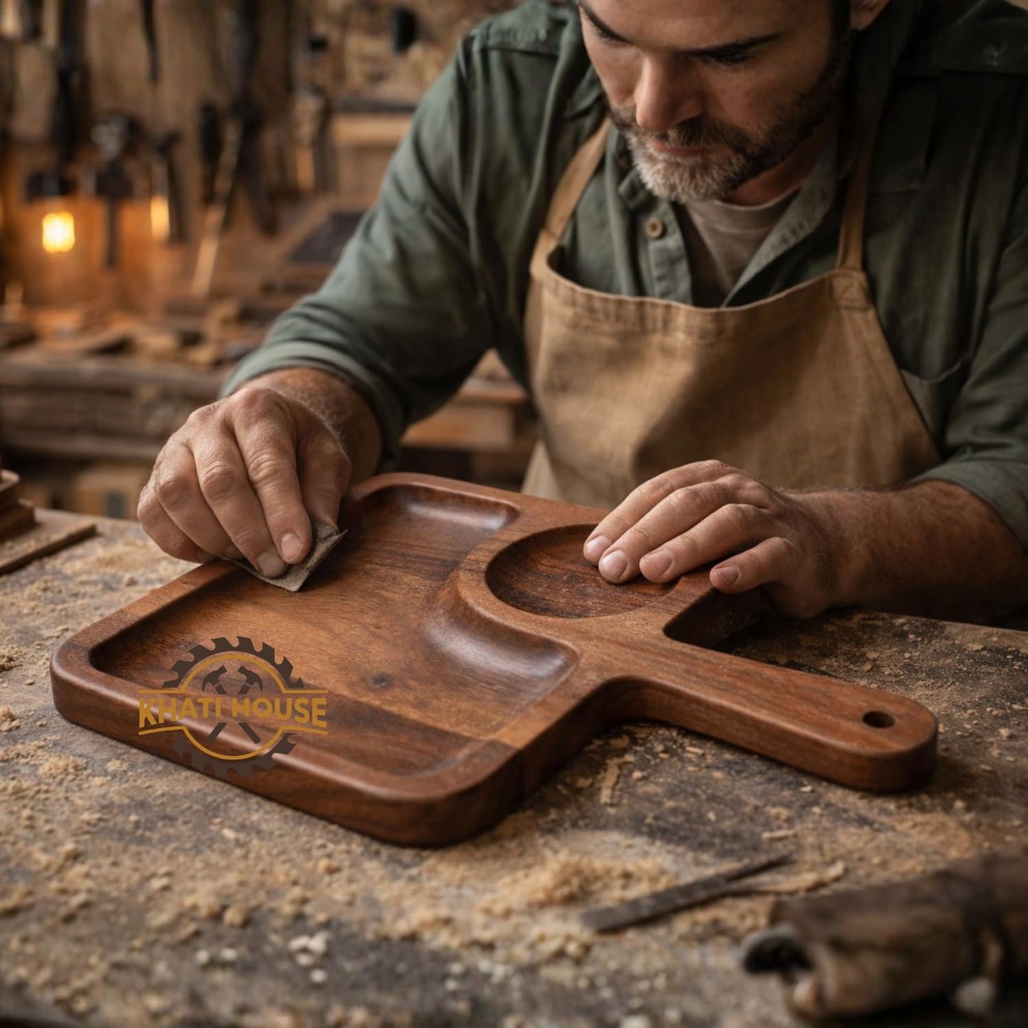 Acacia Wood Serving Tray with Handles, Wooden Tray, Snack Tray, Breakfast Tray, Great for, Breakfast, Coffee Tables, Homes, Restaurant