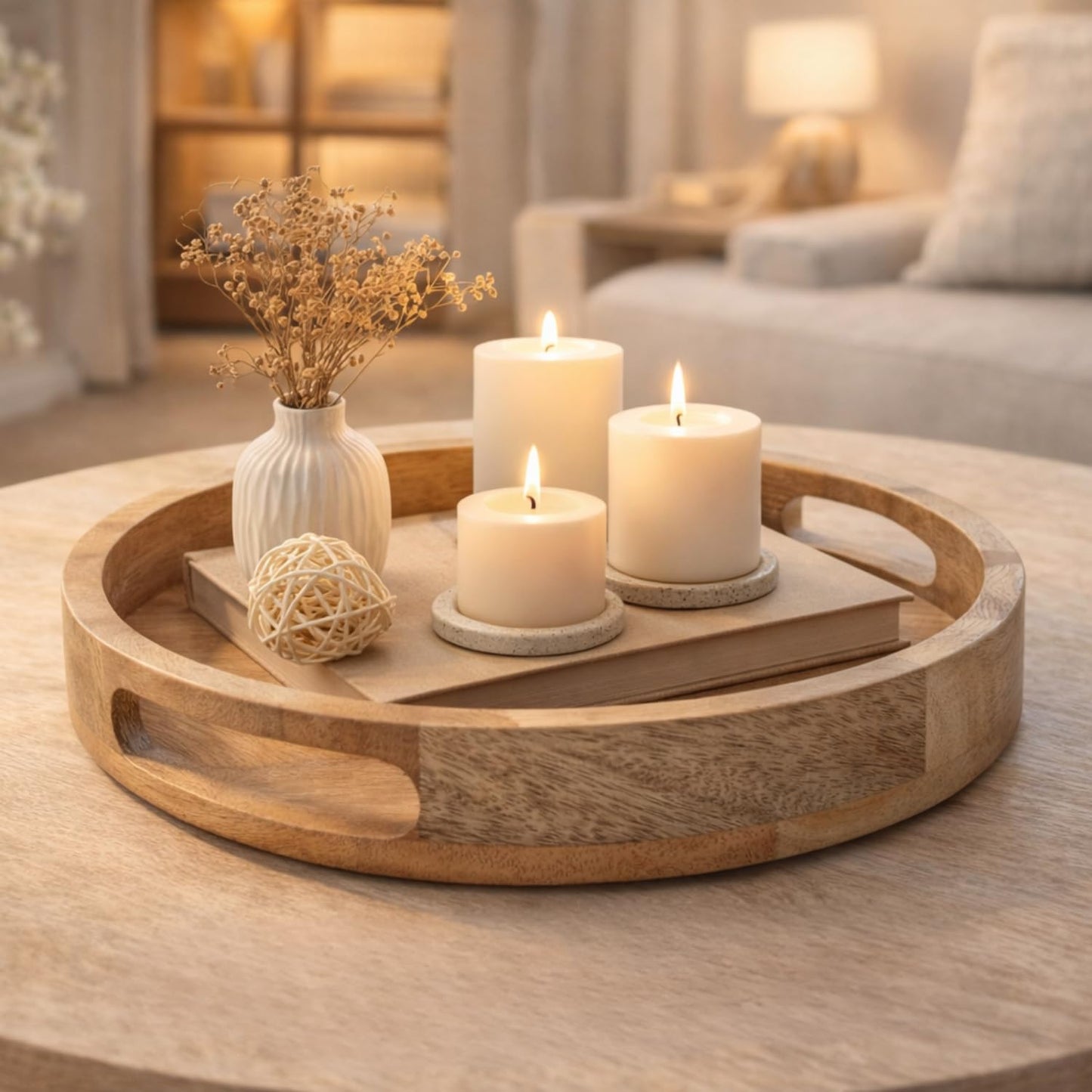 Wooden Serving Tray | Decorative Tray | Table Rustic Farmhouse Trays Centerpiece for Home Decore, Living Room, Kitchen Counter