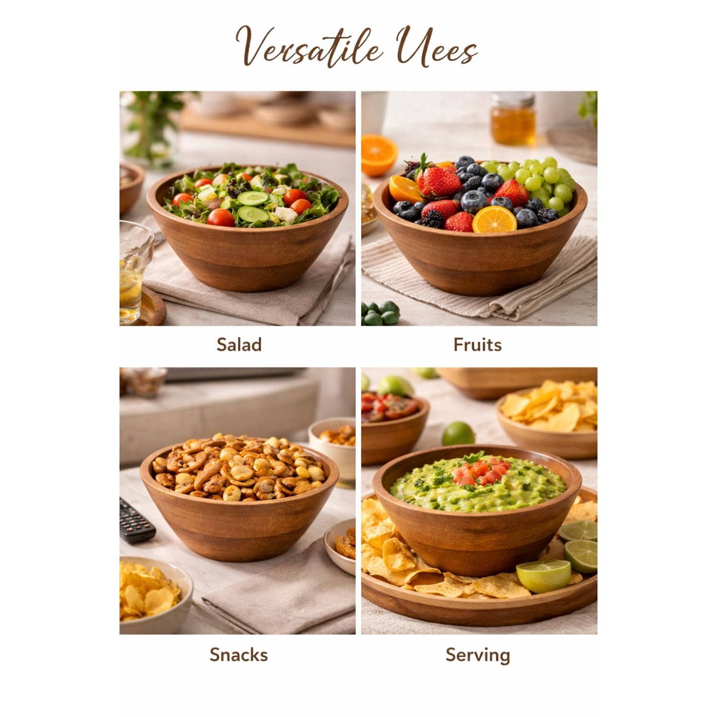 Wooden Bowl | Salad Bowl | Wood Salad Bowl | Wooden Mixing Bowl | Wooden Decorative Bowl | for Snacks, Fruits, Cereal & Soup (15.2 cm Diameter, 7.6 cm Height)
