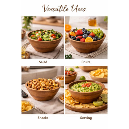 Wooden Bowl | Salad Bowl | Wood Salad Bowl | Wooden Mixing Bowl | Wooden Decorative Bowl | for Snacks, Fruits, Cereal & Soup (15.2 cm Diameter, 7.6 cm Height)