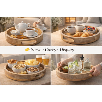 Wooden Serving Tray | Decorative Tray | Table Rustic Farmhouse Trays Centerpiece for Home Decore, Living Room, Kitchen Counter