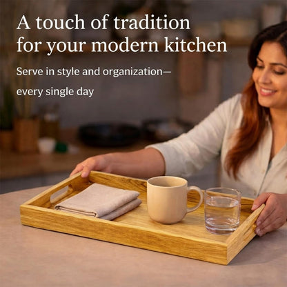 Wooden Serving Tray Set of 2 (Large & Small) – with Handles – Breakfast, Coffee Table, Kitchen & Ottoman Serving Platter