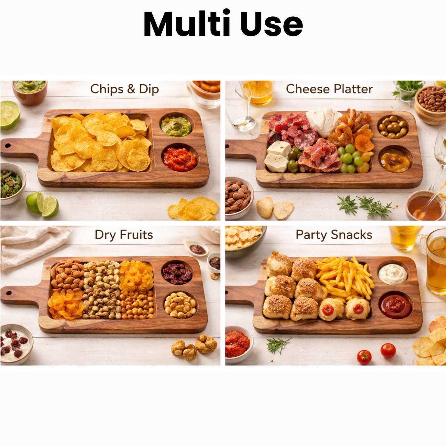 Acacia Wooden Tray for Serving 27.9 × 16.5 × 1.5 - Dining Table Accessories & Kitchen Organizer Serving Trays - Luxury Wooden Tray