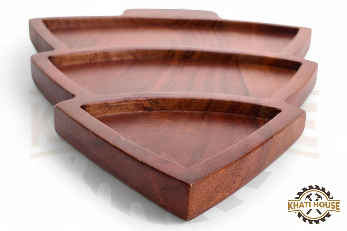Acacia Wood Snack Serving Tray with 3 Compartments for Dry Fruits, Namkeen, Dips & Starters