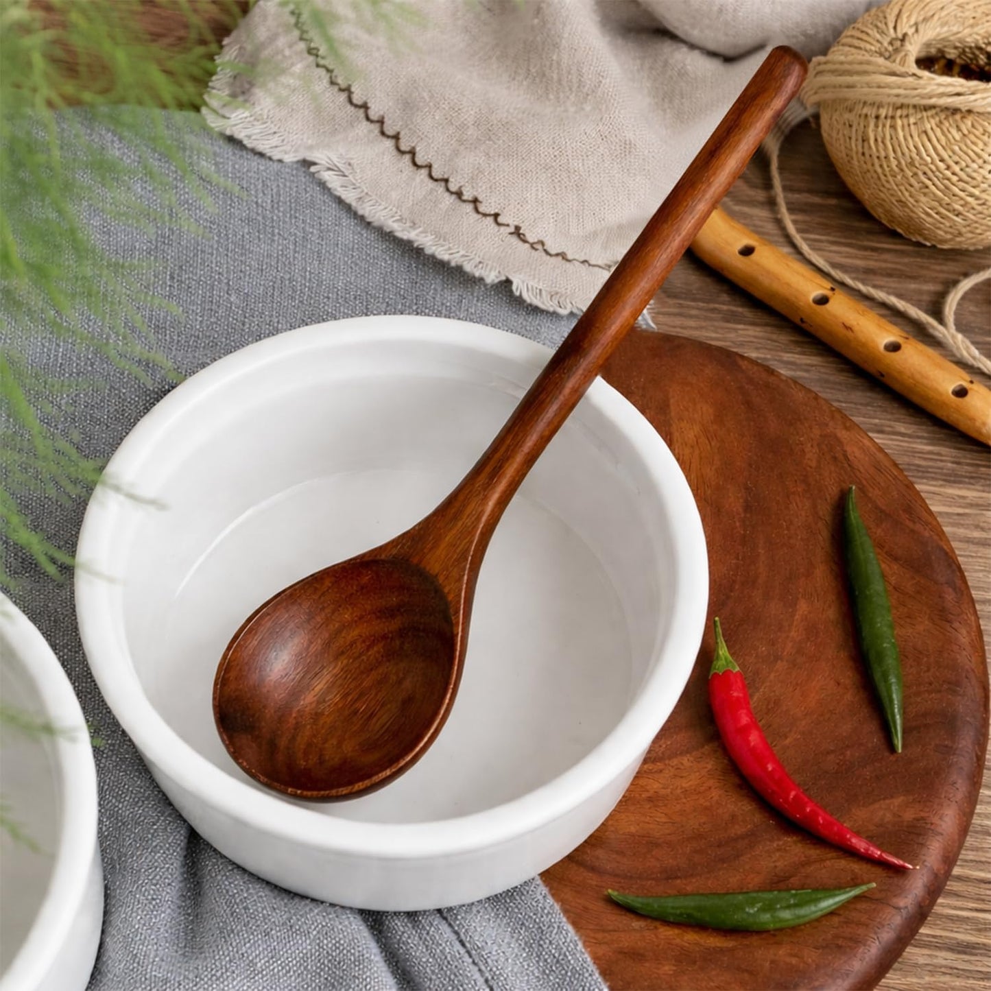 Wood Cooking Spoon Set of 2 – Acacia Wooden Spoon & Slotted Spoon for Cooking 29 x 6.5 cm Long Handle | Non-Toxic, Heat Resistant, Eco-Friendly Kitchen Utensils