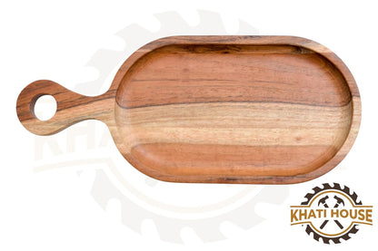 Acacia Wood Serving Tray with Handle for Snacks, Kitchen Home Café Restaurant (21.6 × 12.7 × 1.5 cm)