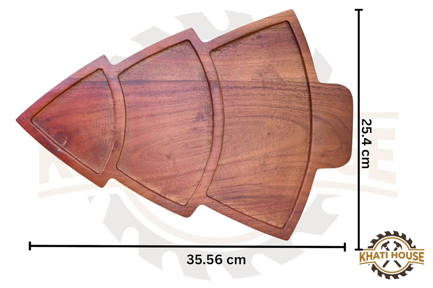 Acacia Wood Snack Serving Tray with 3 Compartments for Dry Fruits, Namkeen, Dips & Starters