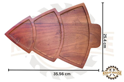 Acacia Wood Snack Serving Tray with 3 Compartments for Dry Fruits, Namkeen, Dips & Starters