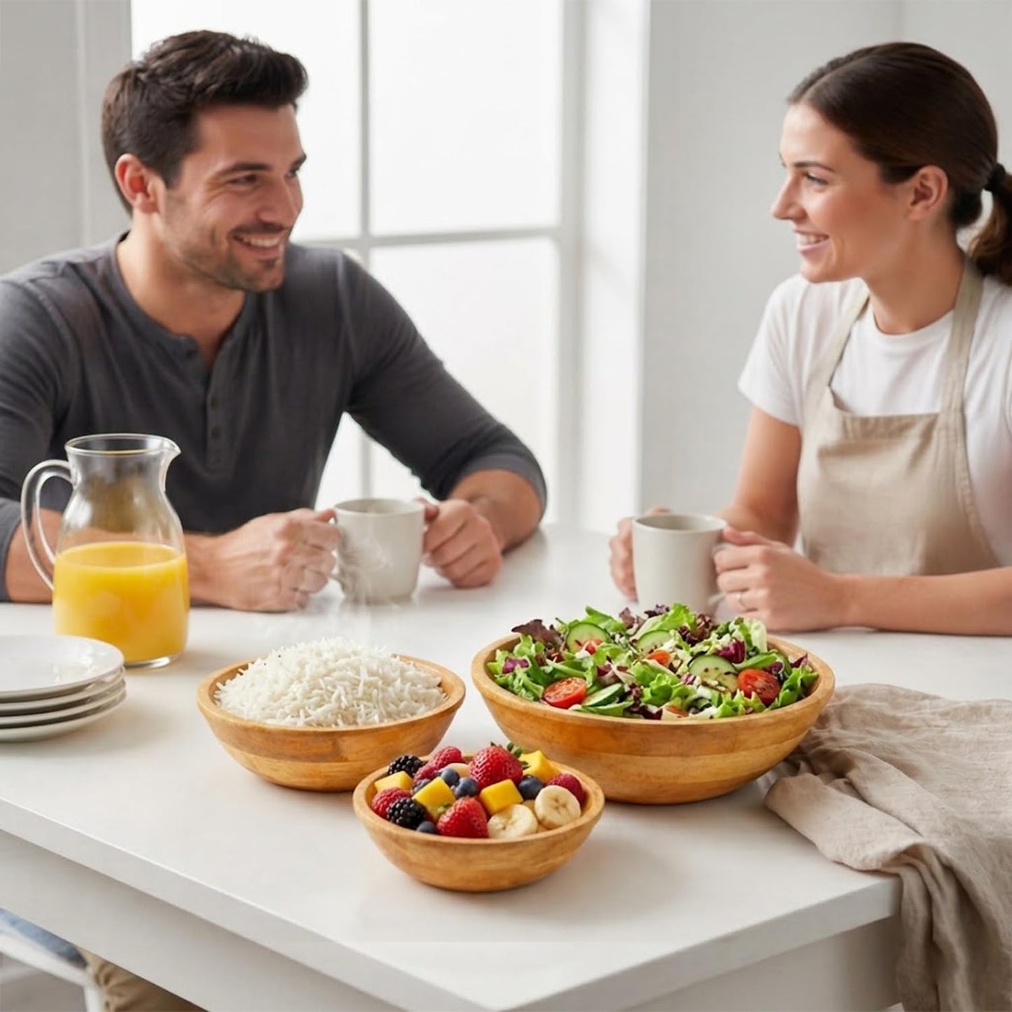 Wooden Bowl Set of 3 – Large Salad Bowl, Medium & Small Serving Bowls | Eco-Friendly Kitchen Serving Bowls for Dining & Home