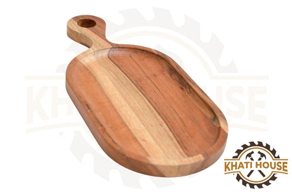 Acacia Wood Serving Tray with Handle for Snacks, Kitchen Home Café Restaurant (21.6 × 12.7 × 1.5 cm)