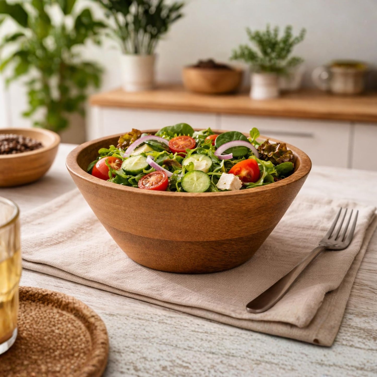 Wooden Bowl | Salad Bowl | Wood Salad Bowl | Wooden Mixing Bowl | Wooden Decorative Bowl | for Snacks, Fruits, Cereal & Soup (15.2 cm Diameter, 7.6 cm Height)